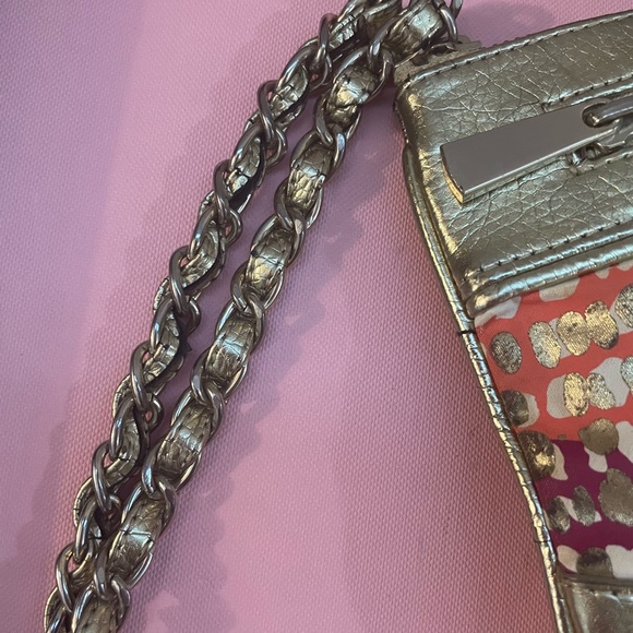 EXPRESS Colorful Clutch Gold with multicolor back zipper satin lining 6X9 - Picture 7 of 10